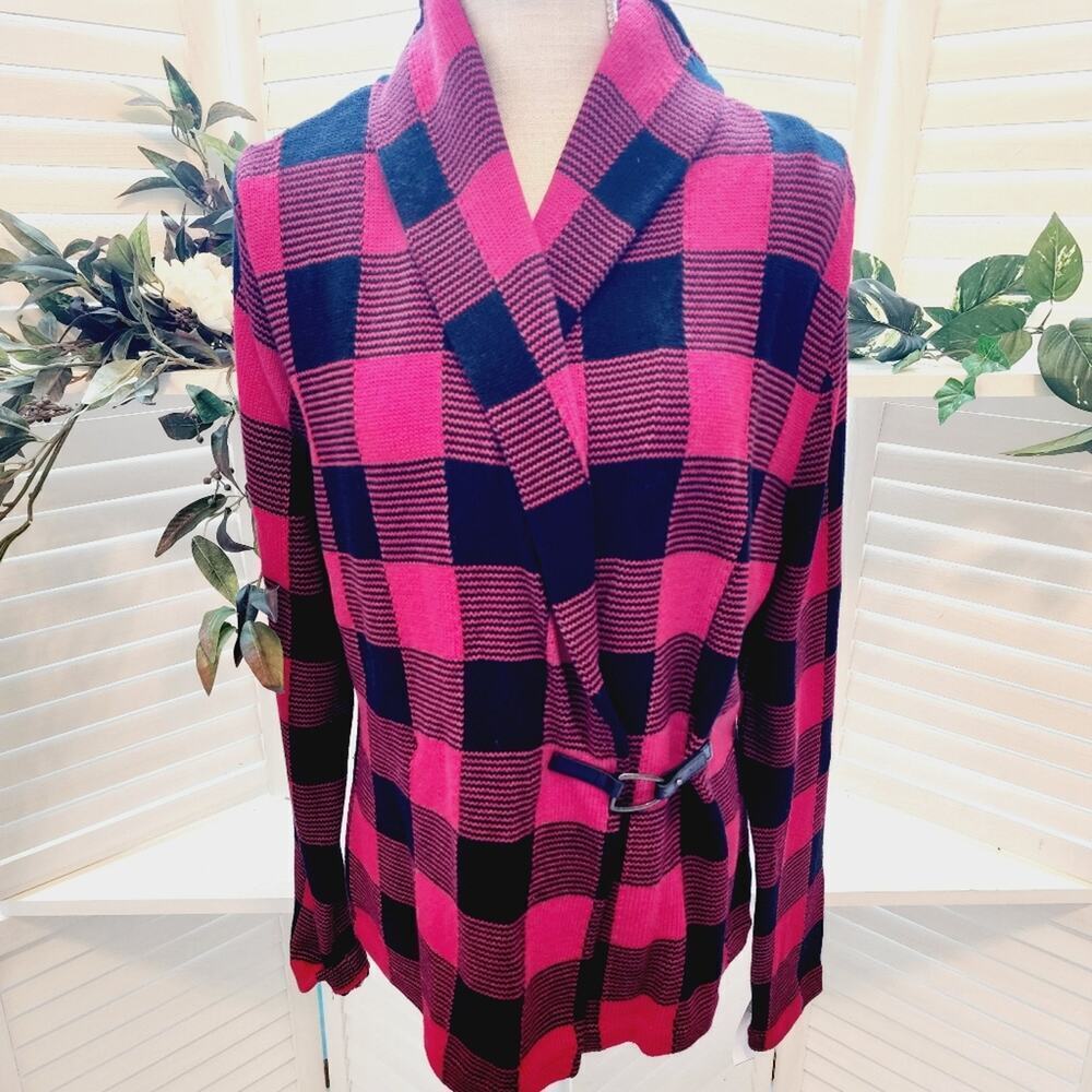 CHAPS NEW BUFFALO PLAID SWEATER WITH ADJ WAIST SIZE LARGE